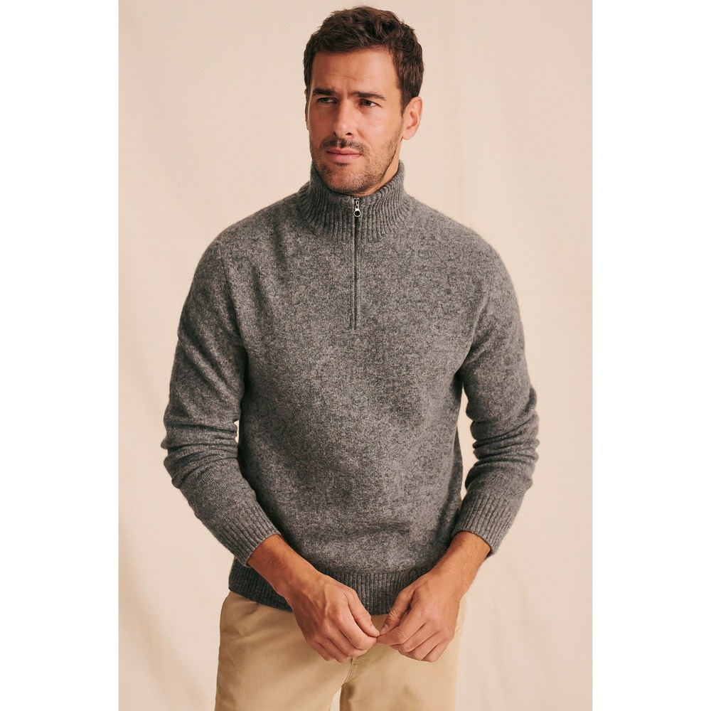 J.Crew Men's 1/4 Zip Gray Sweater Merino Wool Blend Classic Preppy